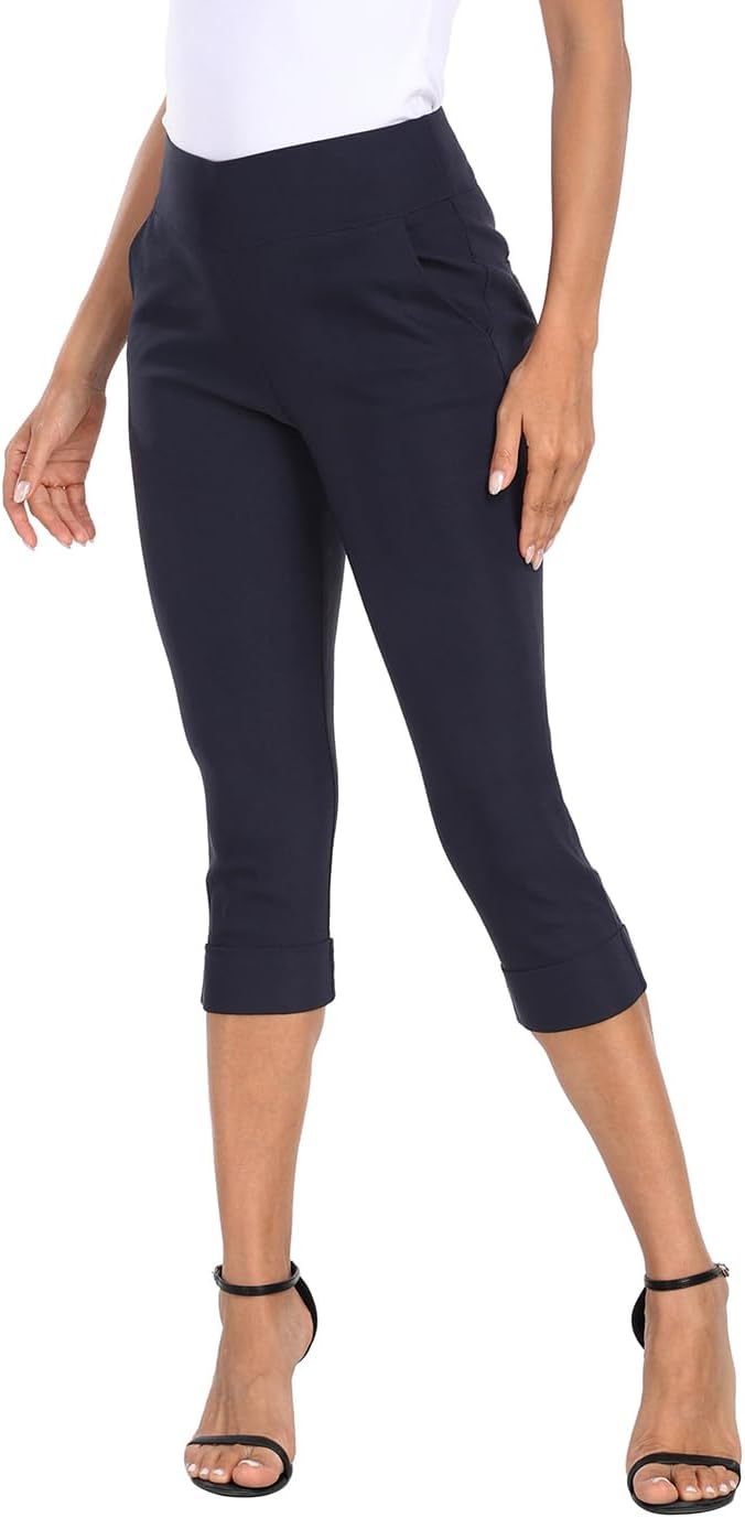 HDE Pull On Capri Pants for Women 19" Inseam Cropped Dress Pants with Pockets - Image 5