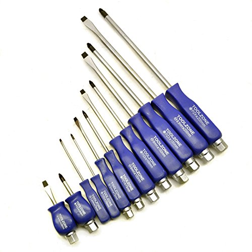 Heavy Duty Engineers Screwdriver Set 12pc Pozi Flat Head TE010