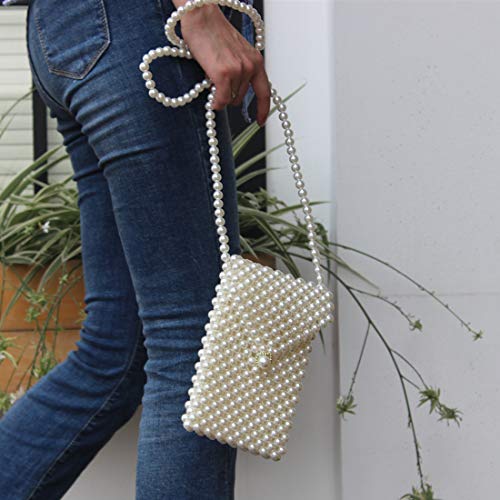 LETODE Women's Vintage Style Pearl Shoulder Bags Handmade Weave Pearl Crossbody Bags phone Purse Transparent Bags3