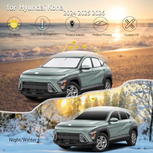 Image of KMF 8pcs Thicken Sun Shade for Hyundai Kona 2024 2025 2026 Accessories,Full Car Window Covers Sunshade for Windshield Side Rear, Sun Visor UV Block and Blackout Privacy for Camping Outdoor