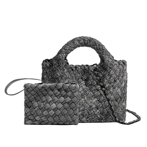 Image of Woven Tote Bag for Women with Coin Purse, Foldable Chain Small Crossbody Handbags, Fashion Shoulder Bag, Hobo Satchel