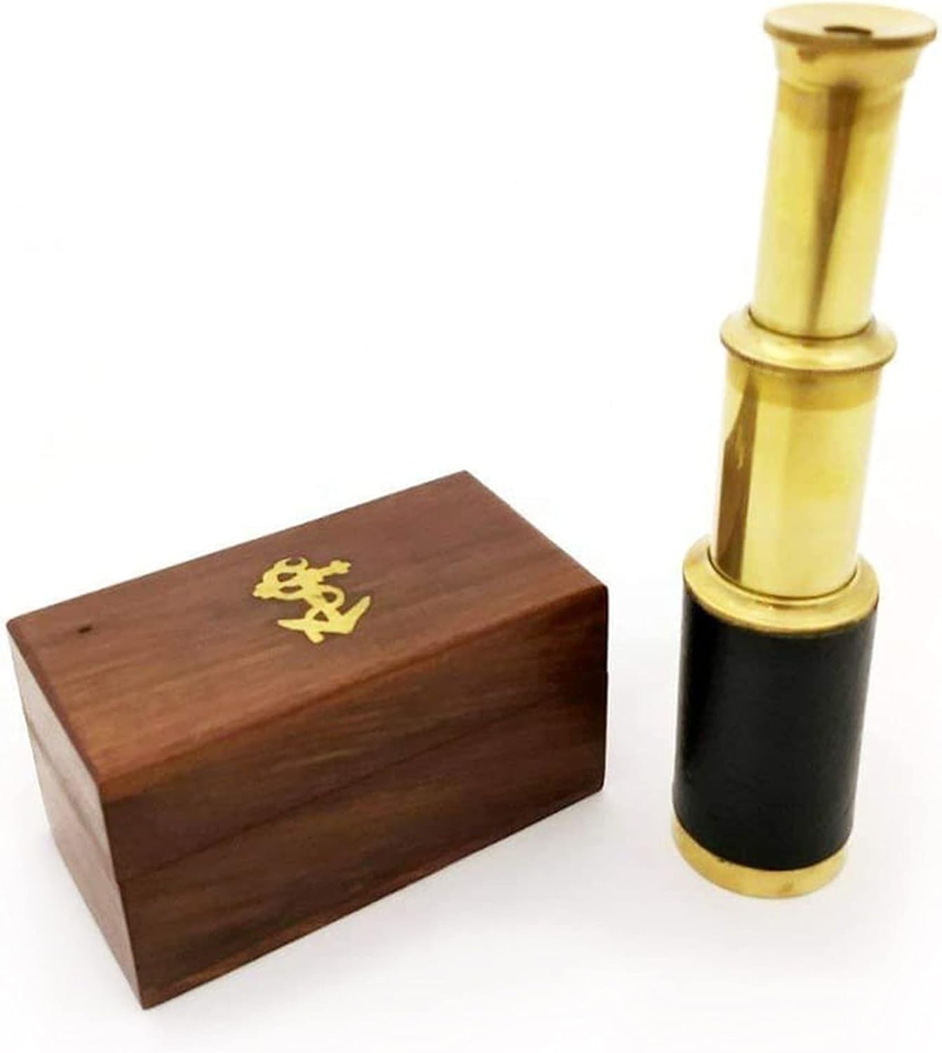 Smizzy 15,2 cm Hand-Teleskop aus Messing mit Holzbox, monokulares Spyglass für Kinder/Kinder, maritime Piratennavigation