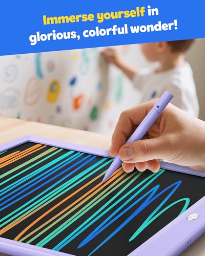 Image of TEKFUN LCD Writing Tablet for Kids, 10-inch Coloring Drawing Pad, Mess Free Doodle Board, Airplane Travel Toys for Boys and Toddlers, Road Trip Essentials, Gifts for 3 4 5 6 7 8 Year Old Girls(Purple)