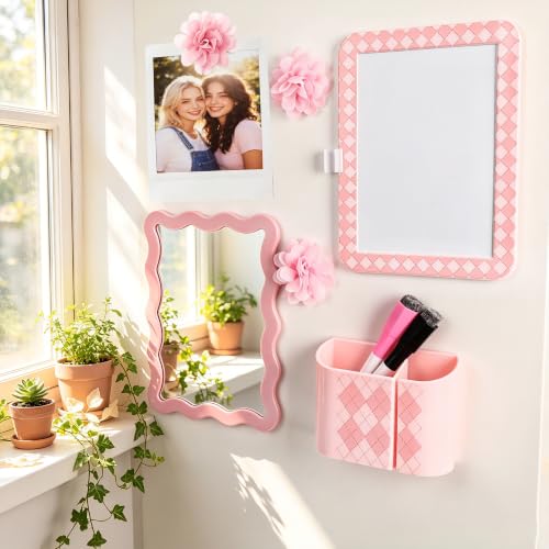 Image of 8 PCS Pink Locker Accessories Kit for Girls with Magnetic Mirror Whiteboard Pen Holder Flower Magnets Cute Aesthetic Locker Decoration Set for School Dorm Office Organization