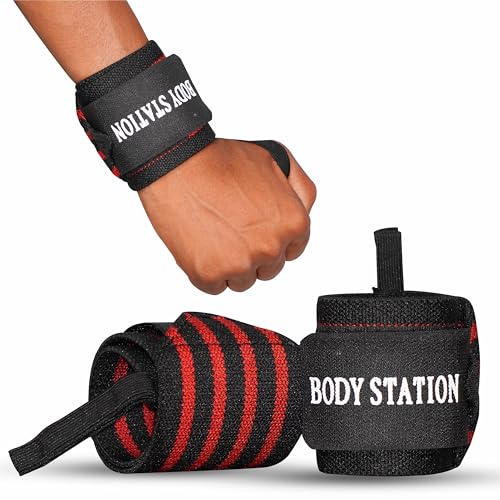 Bodystation Pro Weightlifting Wrist Wraps with Thumb Loop | Adjustable Gym Wrist Support for Men & Women – Powerlifting, Crossfit, Strength Training & Pain Relief