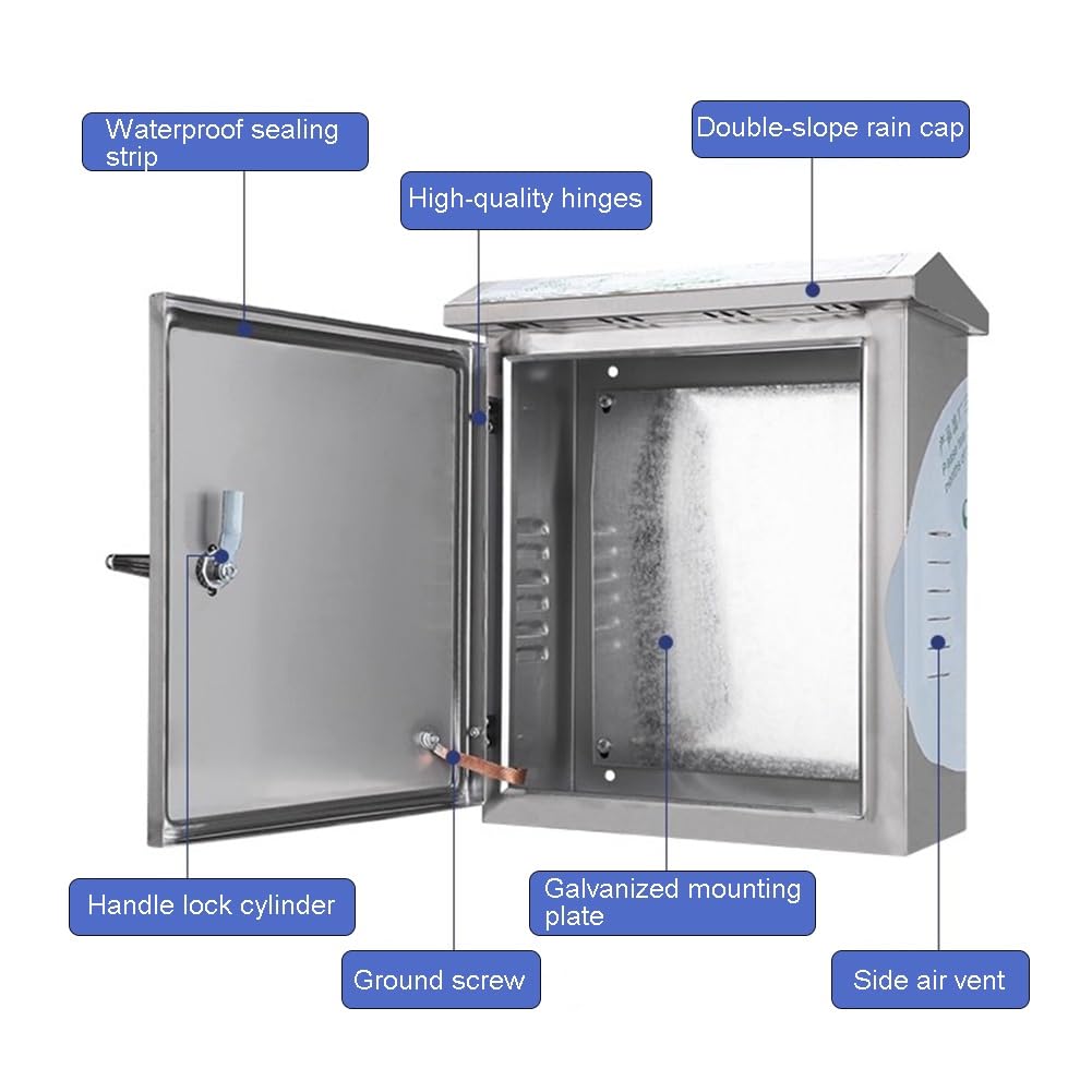 Scatola di Derivazione Impermeabile in Acciaio Inox 304, con Chiusura A Chiave, Resistente alle Intemperie, Ideale per Progetti Elettrici. Armadio Elettrico per Esterni,Silver-50x40x20cm
