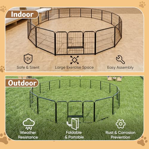 Image of DUMOS Dog Playpen 16 Panels 40 Inch Indoor Outdoor Metal Pet Fence | Foldable Dog Play Pen with Door, Portable Exercise, RV Camping, Puppy Small Medium Large Dogs