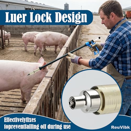 Image of 25ml Repeating Livestock Syringe Gun-Long Pole Veterinary Injector | with 5 Dose Settings, Ergonomic Grip, Clear Barrel & Luer Lock for Cattle, Horses, Goats, Sheep, Pigs