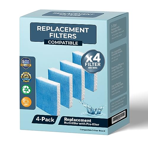 5-Star Humidifier Filter Replacement Compatible with Hev615, Hev620, HFT600, 4 Pack