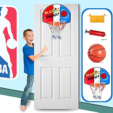 kidoloop Kids Basketball Hoop with Hard PVC Backboard Pump and Ball Hanger Hook Indoor Outdoor Large Basketball Set with Net Ball and Pump Portable Sport Toys for Kids Basketball Set, Design 1 Cover
