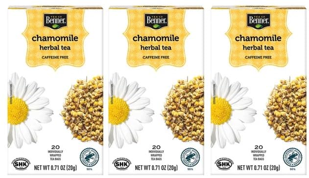 60 Ct of Chamomile Tea, Caffeine Free, 20 Individually Wrapped Tea Bags, 0.92 oz (Pack of 3)