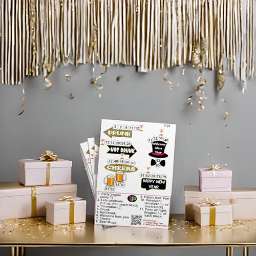 Image of Happy New Year Theme Tambola Tickets | Happy New Year 2026 Bingo Housie Theme Tickets (English) for Kitty Party & Themed Events with Family & Friends (Set of 15 Tickets)