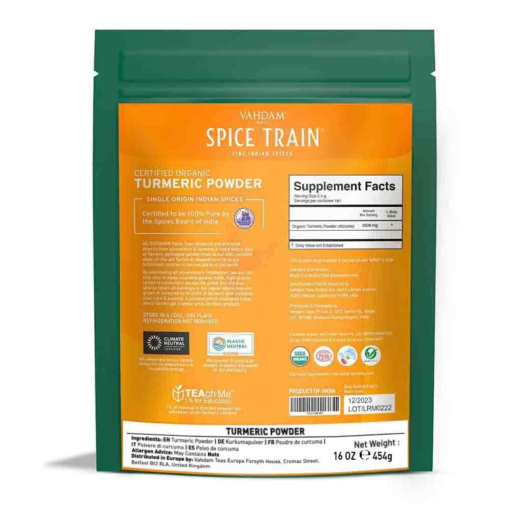 Spice Train, Organic Turmeric Root Powder (454g / 1lb) Lab Tested for