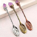 TONONE 1pc Vintage Carved Amethyst Flower Energy Teaspoon Retro Coffee Scoops Ice Cream Dessert...