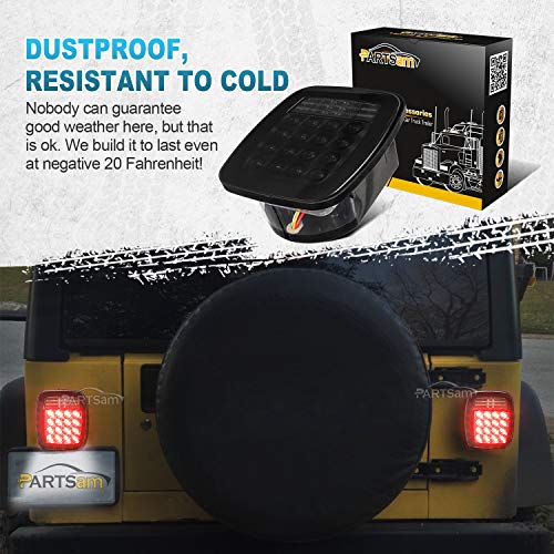 Partsam 2Pcs Universal Smoked Square Combination 38 Led Signal Tail Lights W/License Plate Lights Flatbed Trucks Brake Stop Turn Tail Light Backup Reverse Lights For Wrangler Cj Tj Yj Tail Lights 12V #TOP5