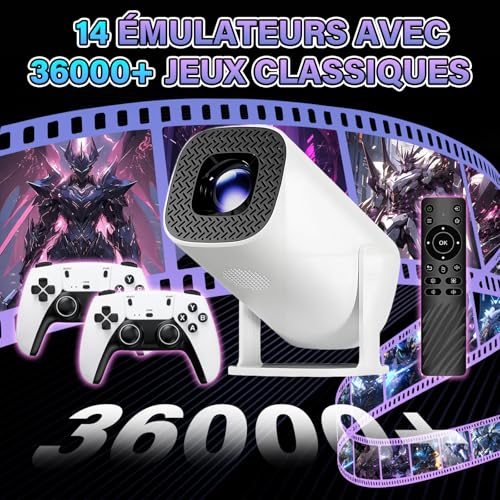 P30 Plus Mini Projecteur Video Vidéoprojecteur 36000+ jeux 14 émulateurs,Retroprojecteur avec Manettes,Auto Keystone Video Projecteur avec Wi-Fi Bluetooth,Android 11 Projector,1280*720P,180° Rotation – Image 4