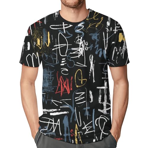 GHUALURU Men’s Graffiti T-Shirt Abstract Street Art Print Casual Short Sleeve Graphic Tee Hip Hop Style Shirt,Multicolor2,L