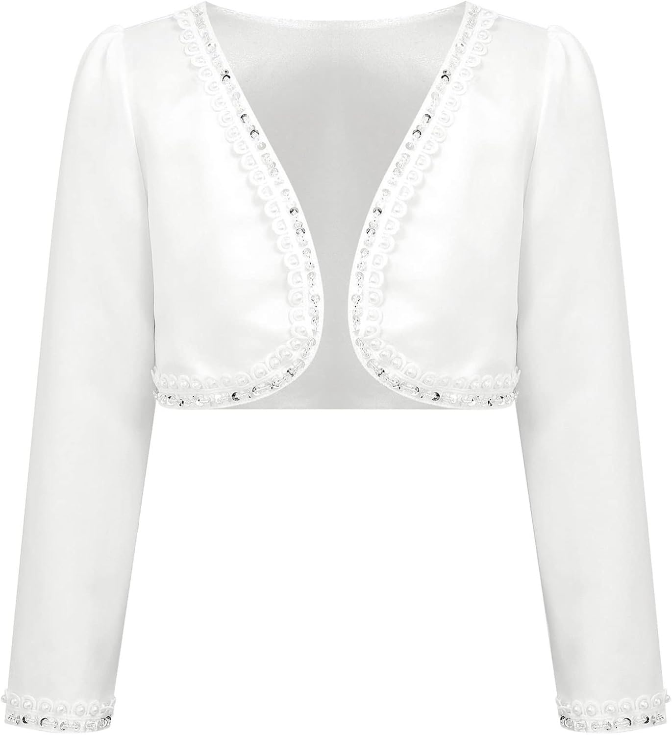 Hularka Girls' Beaded Sequined Bolero Shrug Open Front Short Cardigan for Flower Girls Cover Up