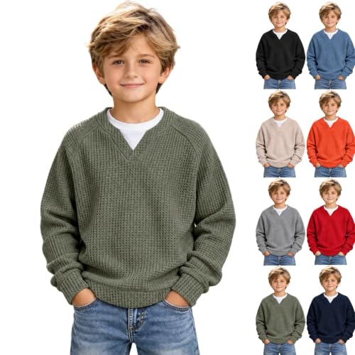Boys Waffle Knit Sweatshirts Fashion Long Sleeve Pullover Tops 3-14 Years - image 1