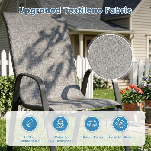 Image of DIFY Patio Chairs Set of 6, Stackable Outdoor Dining Chairs Set with Breathable Textilene High Back and All-Weather Metal Frame for Garden, Backyard, Deck, Grey