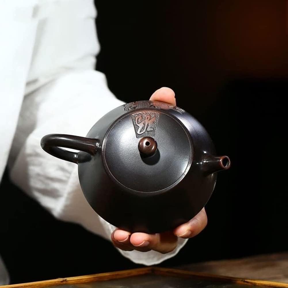 Ceramiczny zestaw do herbaty Kung Fu, 220 ml, tradycyjny fioletowy czajniczek, ręcznie rzeźbiony dzbanek do herbaty w kształcie kuli, do podróży, domu, na zewnątrz i do biura