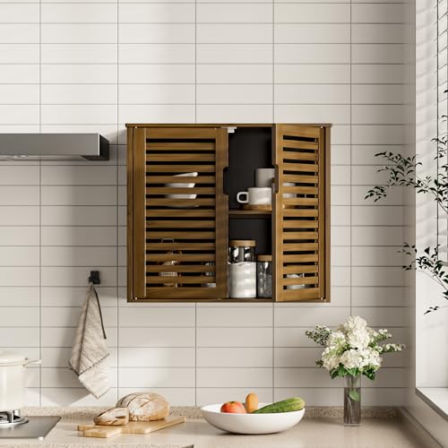 HITNET-Medicine-Cabinet-Bathroom-Storage-Cabinet-Wall-Mounted-Over-The-Toilet-Space-Saver-Organizer-with-Doors-and-Bamboo-Shelves-Walnut HITNET Medicine Cabinet Bathroom Storage Cabinet Wall Mounted Over The Toilet Space Saver Organizer with Doors and Bamboo Shelves Walnut