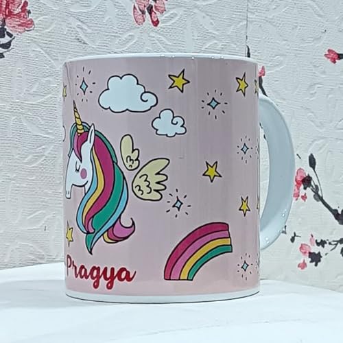 Image of PRINTSWAYS Customized Coffee Mug with Name and Unicorn Design 350 ML, Diwali Gifts, Gifts for Women, Girls & Kids, Personalised Name Mug for Birthdays, Anniversary, Pink