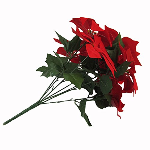 Htmeing 7 Head Red Poinsettia Decorative Artificial Christmas Flowers Fake Plants Indoor Home Decor For Christmas Tree-1 Bouquet #TOP2