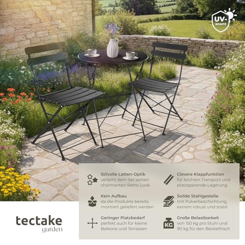 tectake® Gartenmöbel Bistro Set aus Gartentisch mit Stühlen, Balkonmöbel Kleiner Balkon, Klapptisch mit 2X Gartenstuhl… – Ansicht 2