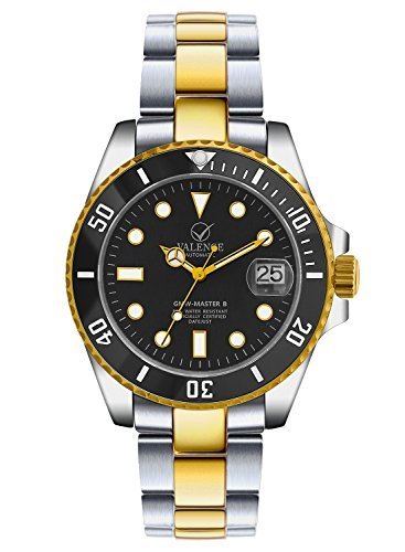 VALENCE VC-055D Black-Tone Men's Calendar Stainless Steel Automatic Watch with 24 Diamonds