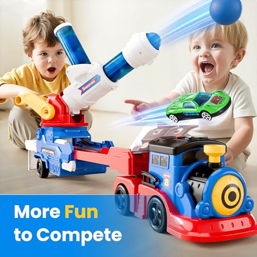iPlay, iLearn Kids Launching Truck Toys for Boys Ages 3-5, Toddler Track Toy, 4 Mini Diecast Race Cars, Balls Shooting Game, Large Light Sound Carrier Train, Birthday Gifts for 4-6 7 8 9 Yrs Old Child - Image 5