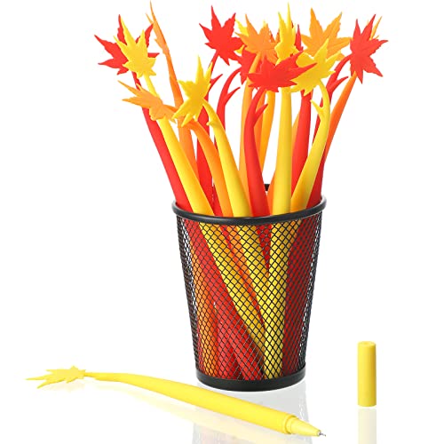 18 Pieces Maple Leaf Ballpoint Pens 0.5 mm Fall Maple Rolling Ball Pens Cute Creative Gel Ink Pen for Thanksgiving Student and School Gift Office Home Writing Present Supplies, 3 Colors