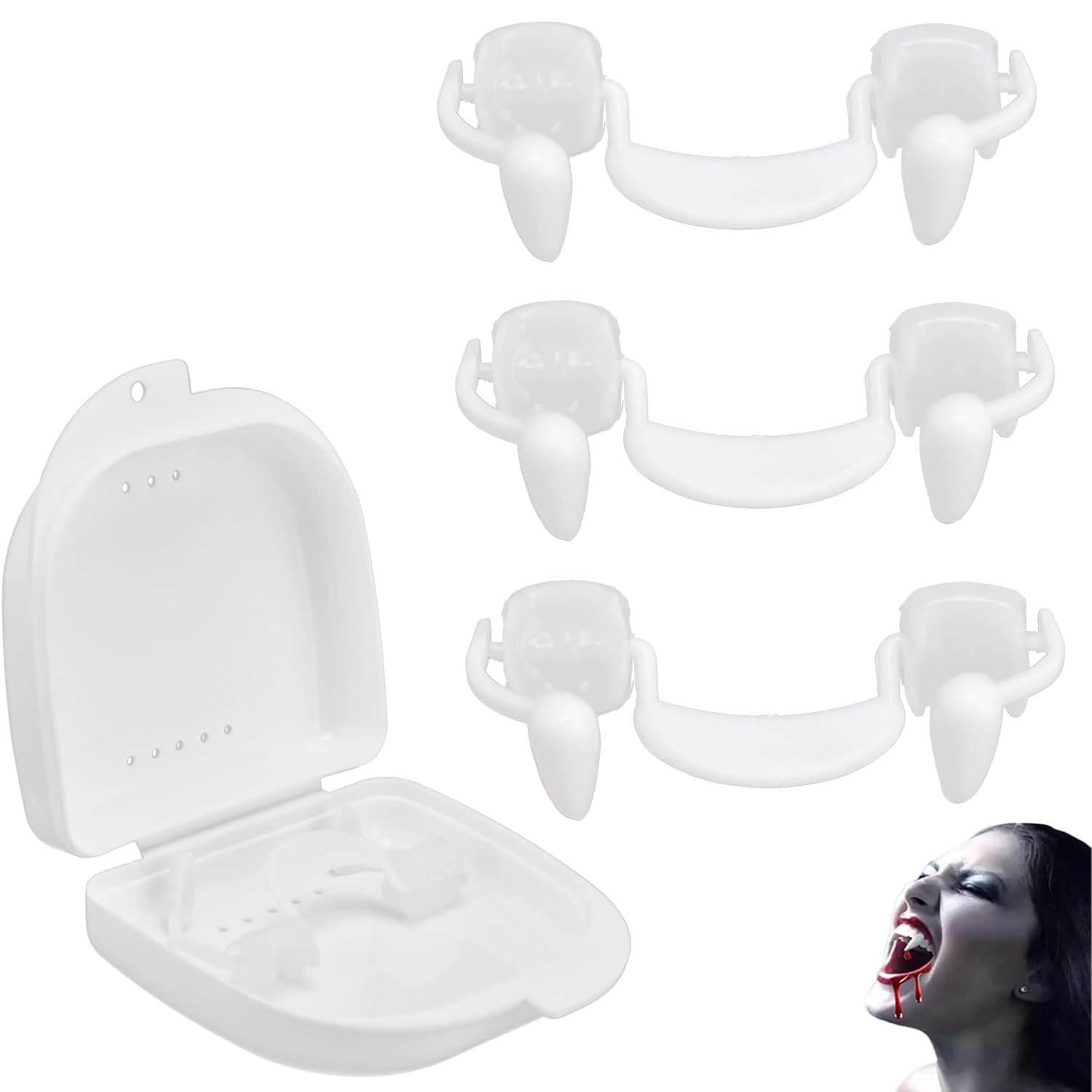 3 Pcs Retractable Vampire Teeth, Realistic Telescopic Fangs Kit Scary Creepy Plastic Dress Up Teeth Halloween Carnival Party Cosplay Decoration Fangs Favors