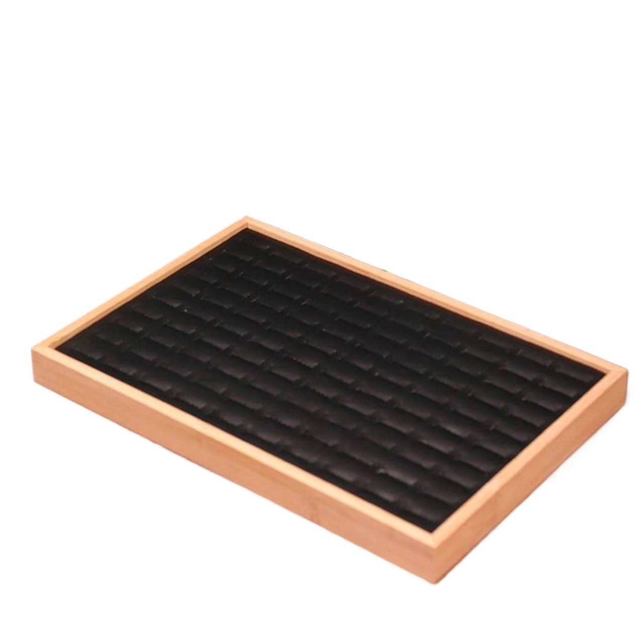 Wood Velvet Ring Display Tray Jewelry Stud Earrings Storage Plate Jewellery Counter Showcase Props For Living Room,Tabletop Decoration(Black)