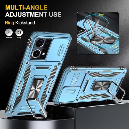 Image of Slide Camera Cover with Ring Holder Mobile Phone Case Cover for Oppo Reno 7 / Reno 7 4G (Blue)