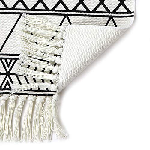 KIMODE Moroccan Cotton Area Rug 2' x 4.3'| Fringe Throw Rugs| Hand Woven Diamond Print Tassel Welcome Door Mat| Entryway Floor mat | Washable Floor Runner Rug| Porch Kitchen Living Room Carpet