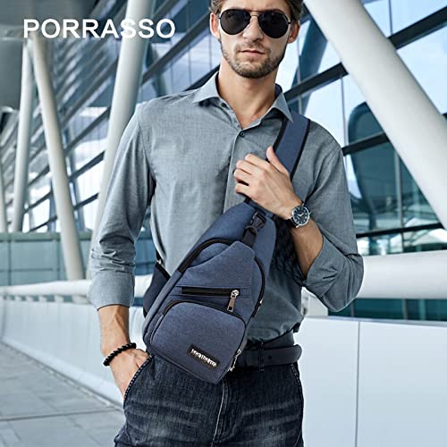 PORRASSO Men Sling Bag Small Shoulder Crossbody Bag with USB Chest Bag Daypack2