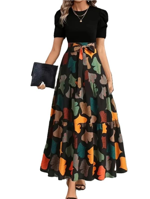 Women Printed Maxi Skirt High Waist Flowy Tiered Long Length Elegant Casual Party A Line Skirt-image-31