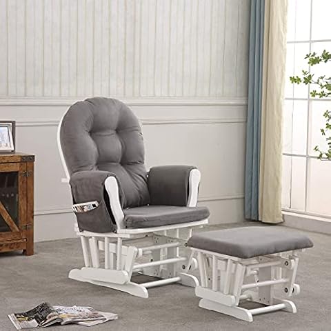 REJOICE HOME Atoll Glider with Ottoman, White/Grey Cover