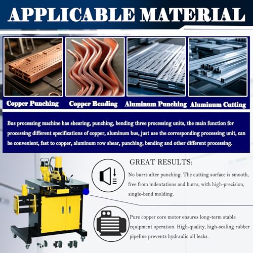 INTBUYING 3 in 1 Electric Hydraulic Busbar Processor Cutter/Bender/Hole Puncher 700bar for Copper & Aluminum Busbars, Industrial Grade Busbar Fabrication Tool with 6 Punching Dies 110V