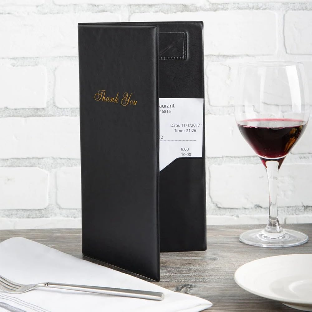Portaconto in Pelle, Porta Menù Basic, Menù del Ristorante, Porta Assegni Ristorante, Adatto per Bistrot, Gourmet, Bar, Ristoranti, Caffetterie, Hotel, 255 x 140 mm, 2 Pezzi, Portatile-Nero