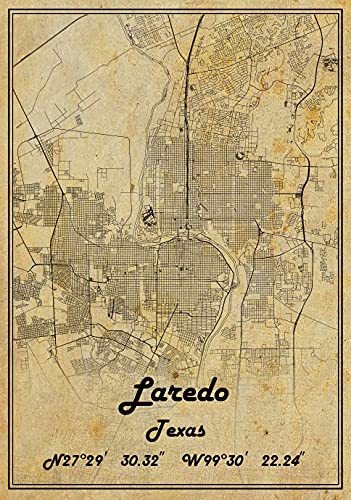 Póster vintage de Laredo Texas USA Mapa de Laredo Texas USA Mapa Art Laredo Texas USA City Road Map Poster Vintage Gift Map 9X11 pulgadas