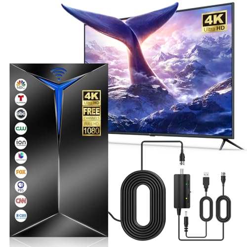 2026 Upgraded TV Antenna with Inline Amplifier, 2200+ Miles Long Range for Local Channels, Indoor Outdoor HDTV Antenna for Smart TV - Clear Reception for 8K 4K 1080P, 26ft Cable