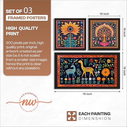 Image of NoWorries Madhubani Art Big Wall Paintings For Living Room, Bedroom /Pichwai frames for wall decor - Traditional Indian Art Framed Paintings For Home Decor and Cafe decor / Minimal art framed posters for wall decoration