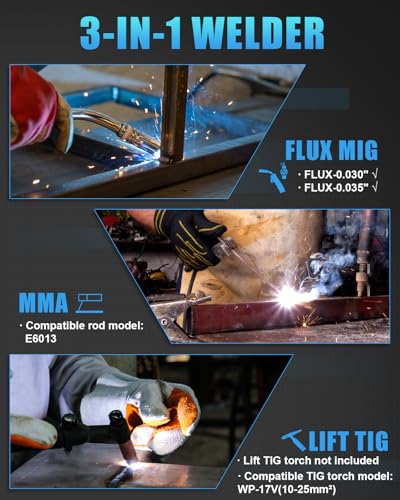 Image of AZZUNO 135A 3-in-1 MIG Welder Machine 110V, Gasless Welder /Lift TIG /Stick Welding Machine with Auto Darkening Welding Helmet, Portable Wire Feed Welder with Welding Hood