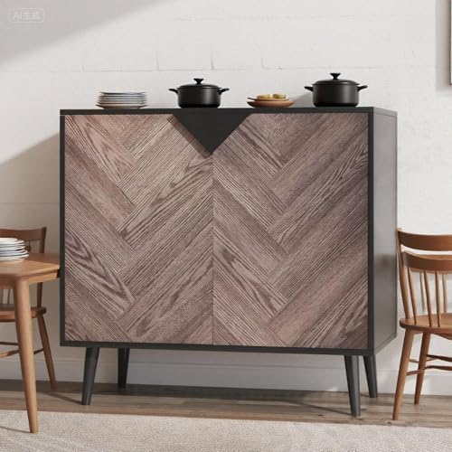 Garvee Modern Storage Free Standing Accent Cabinet, Buffet Cabinet with Doors, Wood Finish Sideboard Buffet with Storage for Dining Room, Entryway, Black+Grey Grain, 31.5 Inch