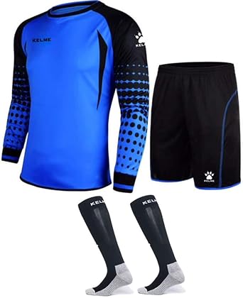 KELME Soccer Goalie Jersey Padded Uniform Kit - Goalkeeper Jersey, Shorts, Socks - Mens Football Padded Shirt Kids/Adult size