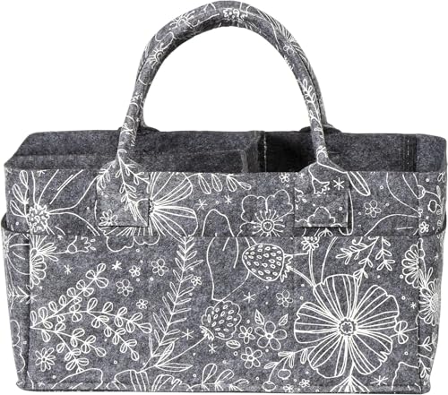 Image of Sammy & Lou Diaper Caddy Organizer - Collapsible Tote Bag with Handles - Organizer for Diapers, Wipes & Baby Changing Supplies - Felt Storage Organizing Bin for Car, Desk, Nursery (Floral)
