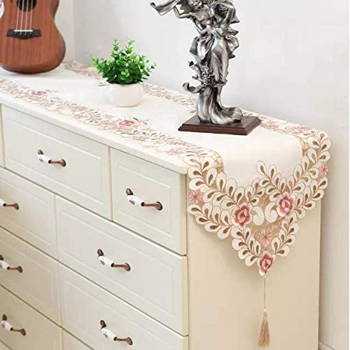 Image of MONKDECOR Floral Cutwork Design Dining Table Runner (Size-15x70 Inches) - Satin EMB-03