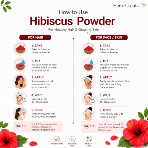 Image of Herb Essential Hibiscus Powder for Hair, 100g, Hair Growth, DIY Face Pack